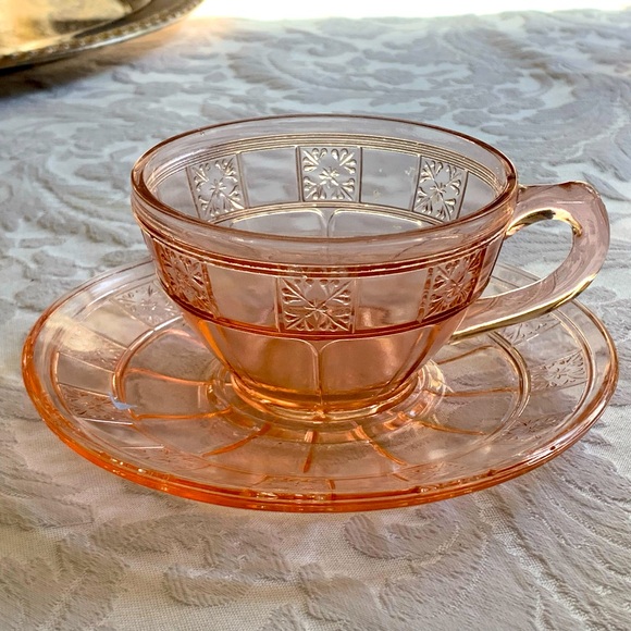 Pink Depression Glass Cup and Saucer - Picture 4 of 11